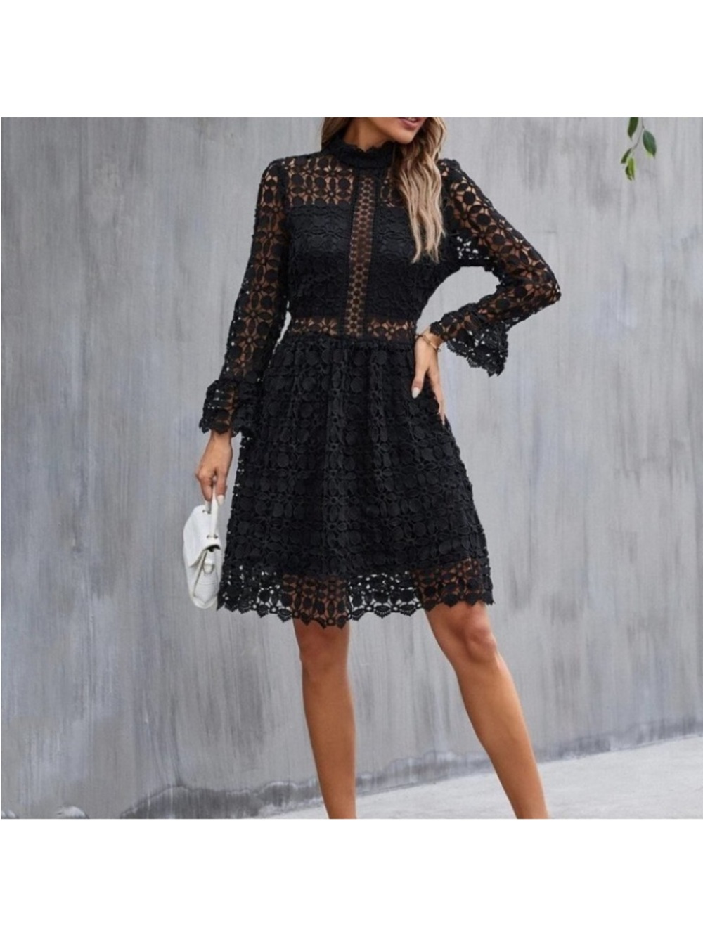 Brand NEW Elegant Black Lace Long Sleeve Dress - Picture 11 of 13